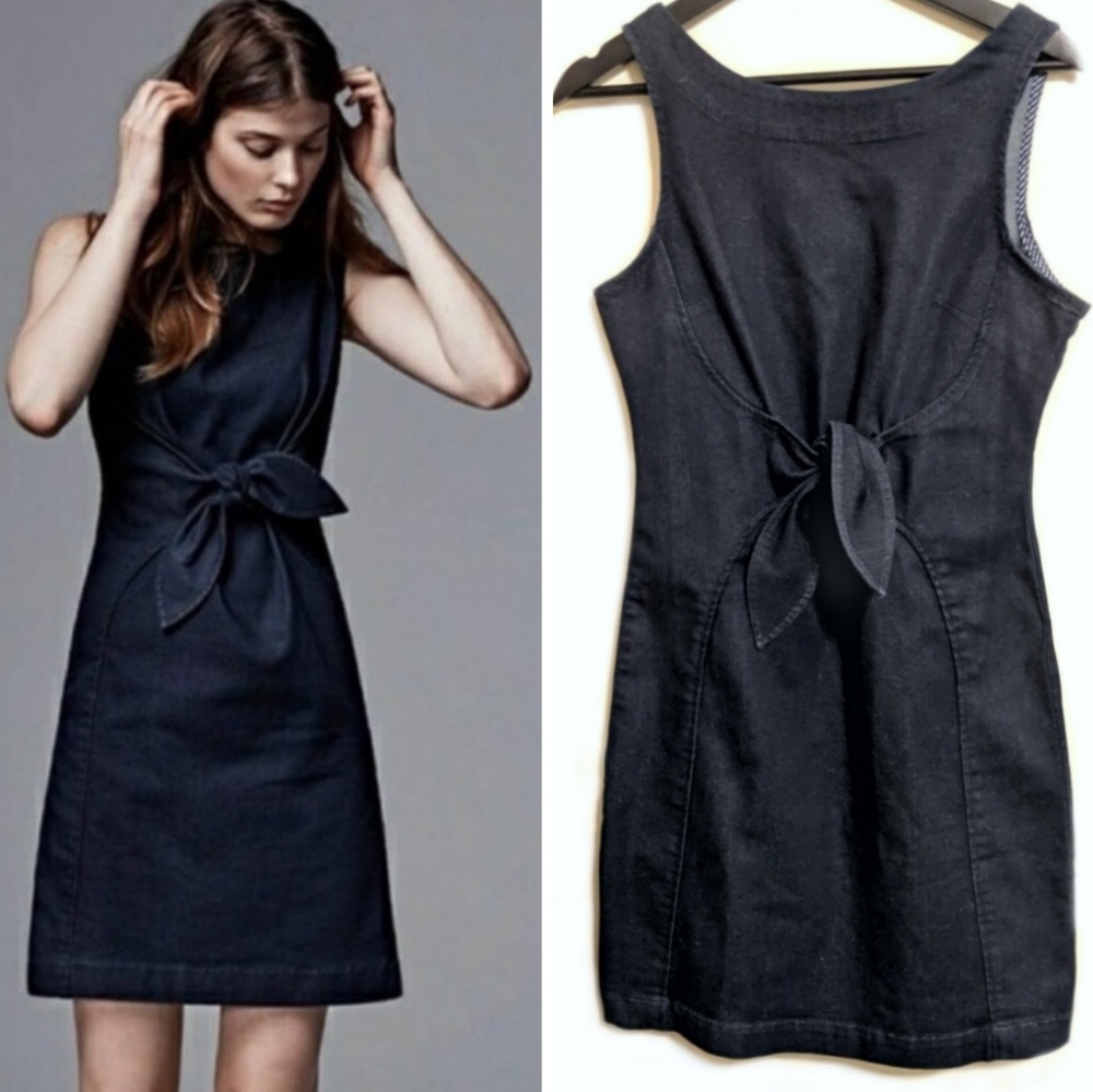 Holding Horses denim ribbon from tie bow dress